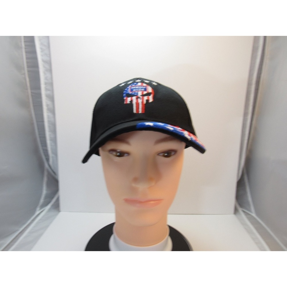 Kys Design Trump 2024 Punisher Skull Hat Men's Adjustable Black USA Flag Cap